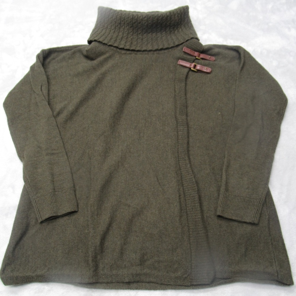 Ellen Tracy Sweater Womens Small Green Extra Fine Merino Wool Cowl Neck Wrap